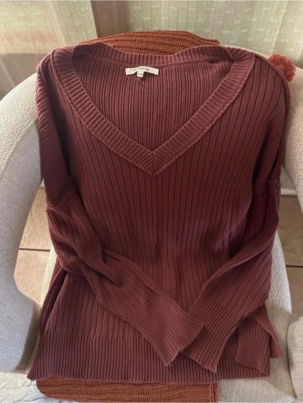 Miracle Ribbed V-Neck Sweater - Dusty Mauve